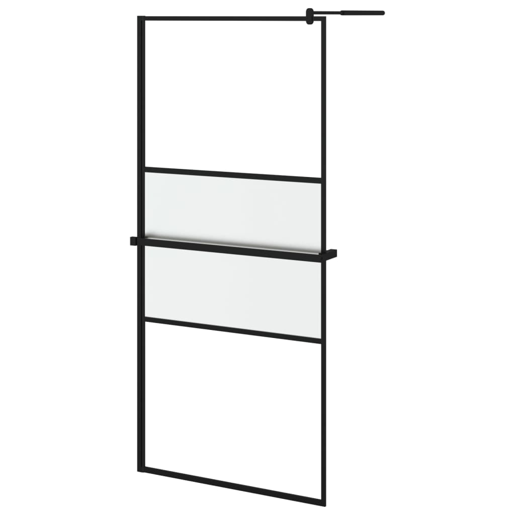 Walk-in Shower Wall with Shelf Black 100x195 cm ESG Glass&Aluminium