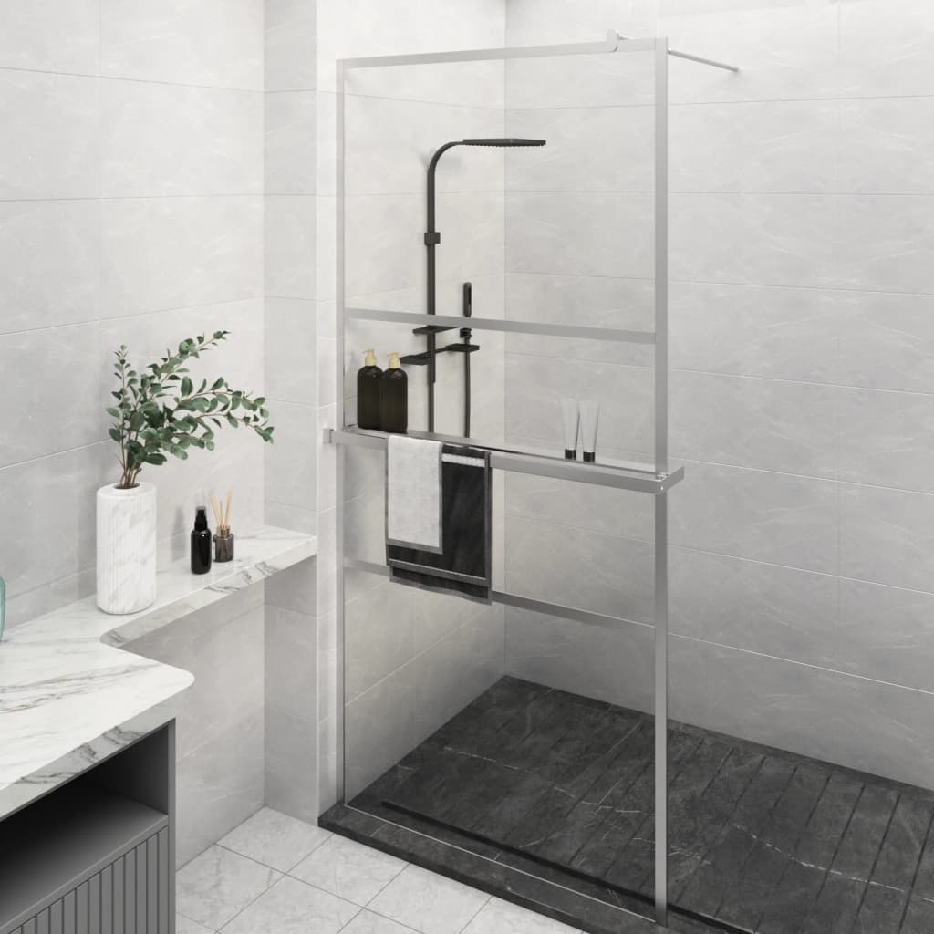 Walk-in Shower Wall with Shelf Chrome 100x195 cm ESG Glass&Aluminium