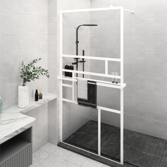 Walk-in Shower Wall with Shelf White 100x195 cm ESG Glass&Aluminium