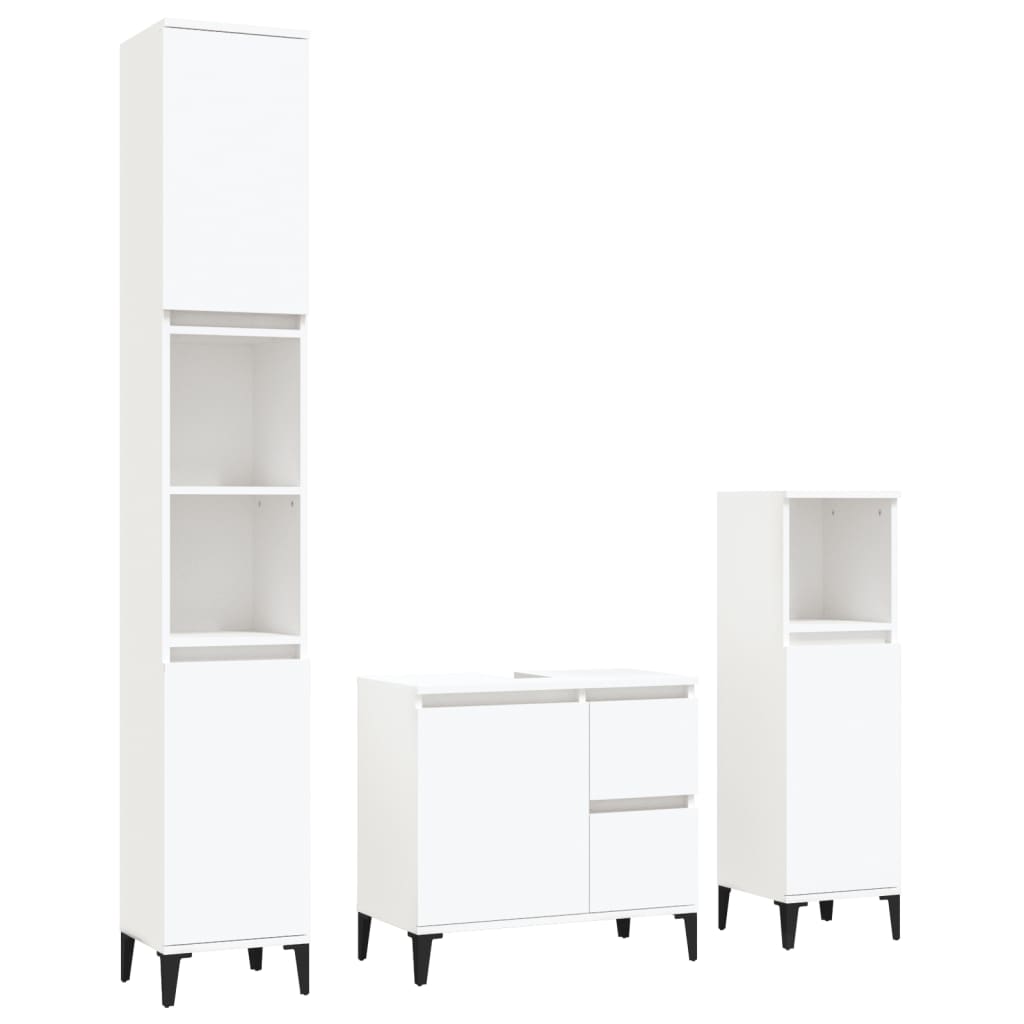 3 Piece Bathroom Cabinet Set White Engineered Wood