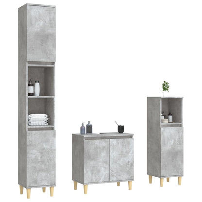 3 Piece Bathroom Furniture Set Concrete Grey Engineered Wood