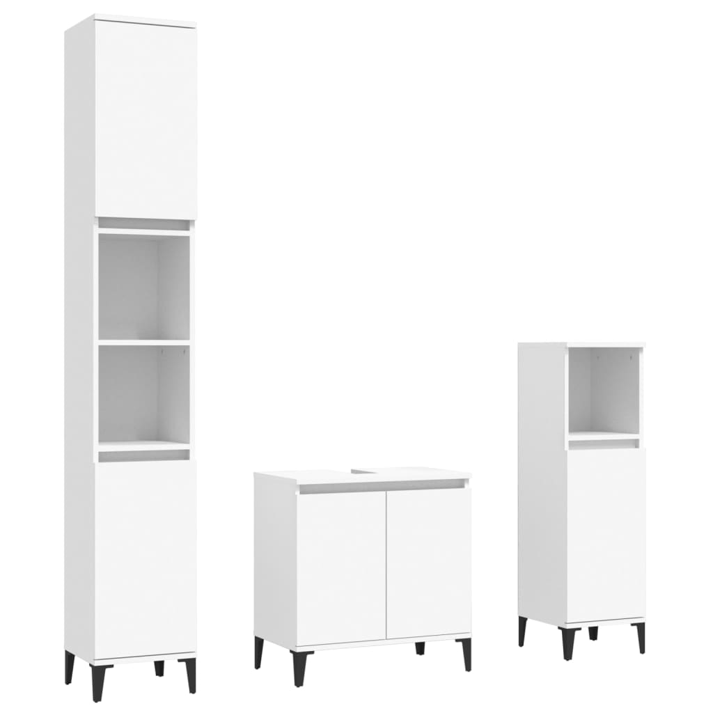 3 Piece Bathroom Furniture Set White Engineered Wood