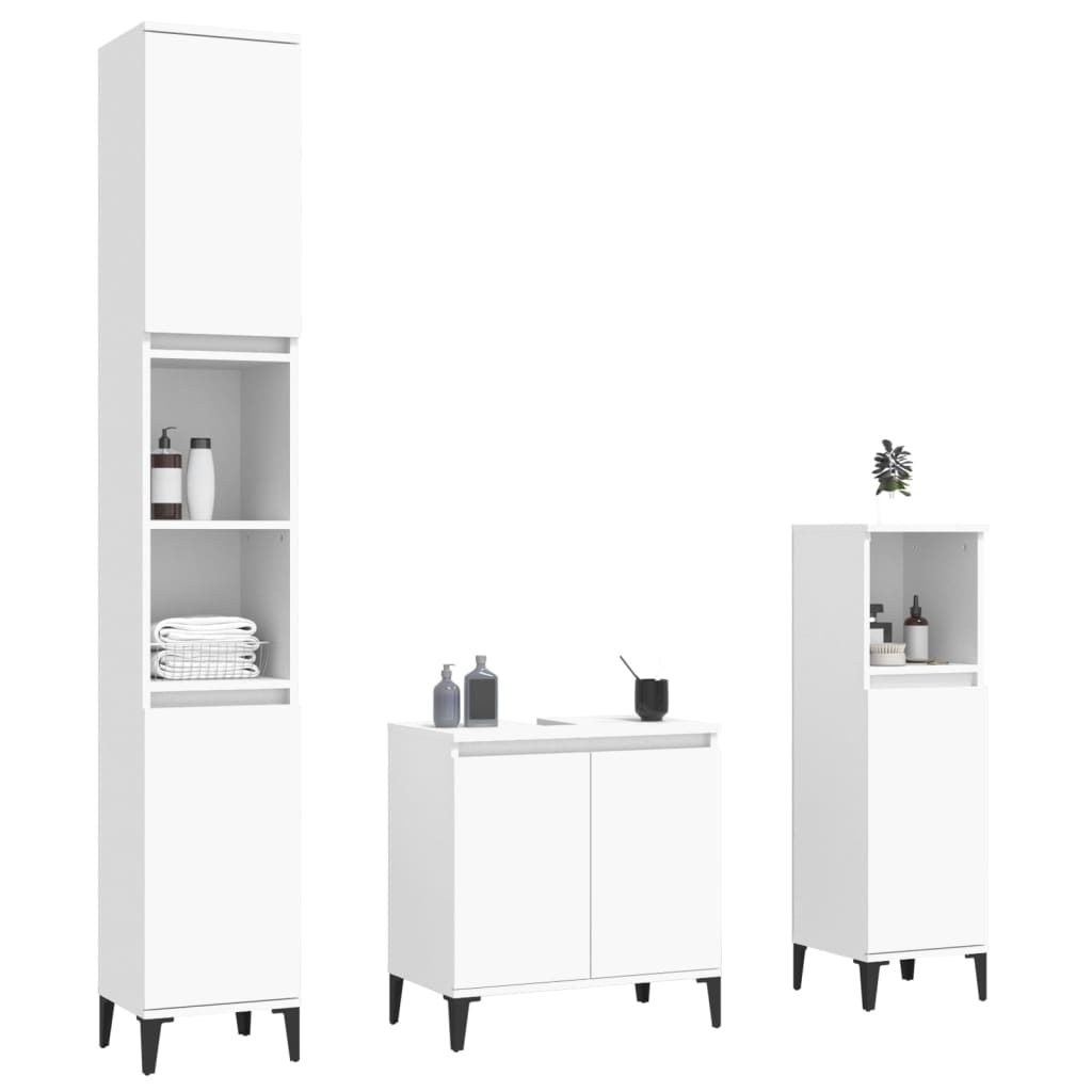 3 Piece Bathroom Furniture Set White Engineered Wood