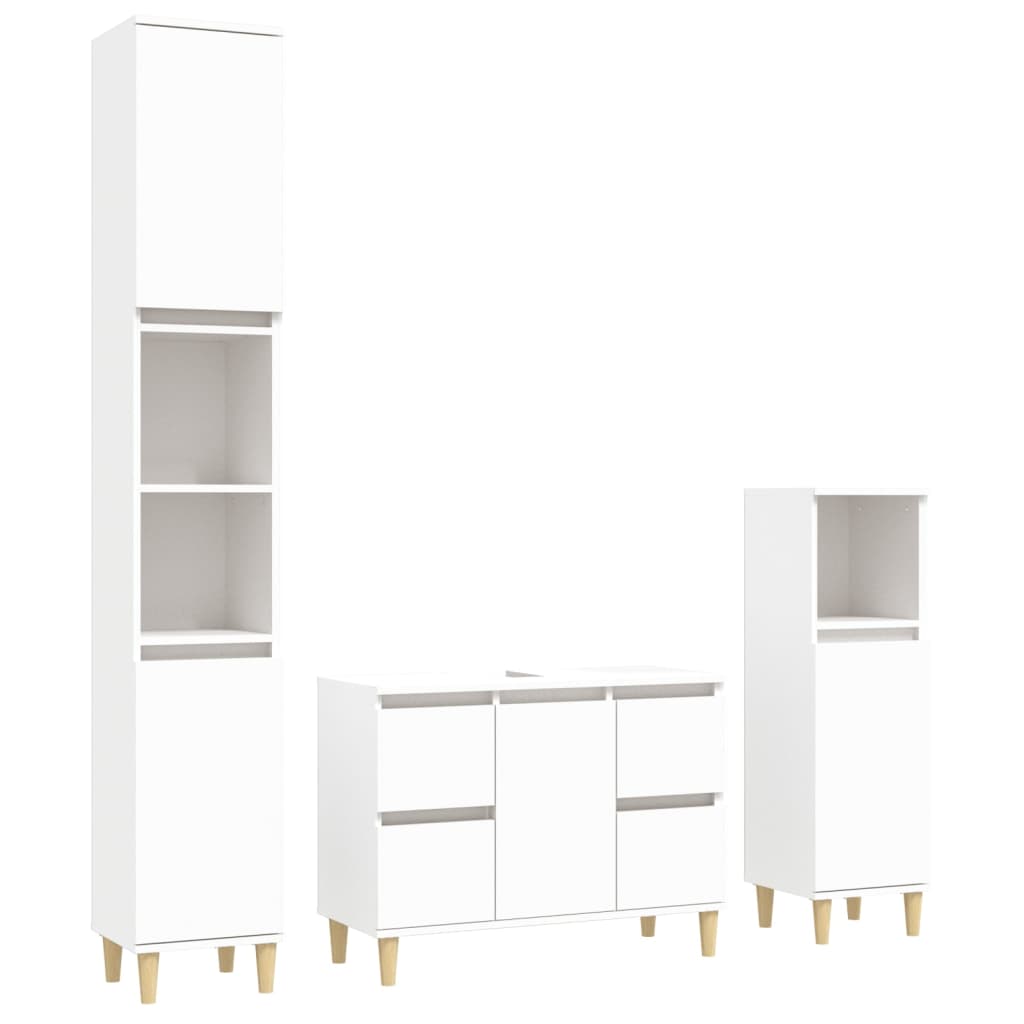 3 Piece Bathroom Furniture Set White Engineered Wood