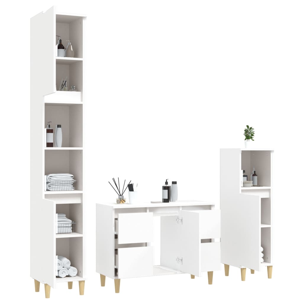 3 Piece Bathroom Furniture Set White Engineered Wood