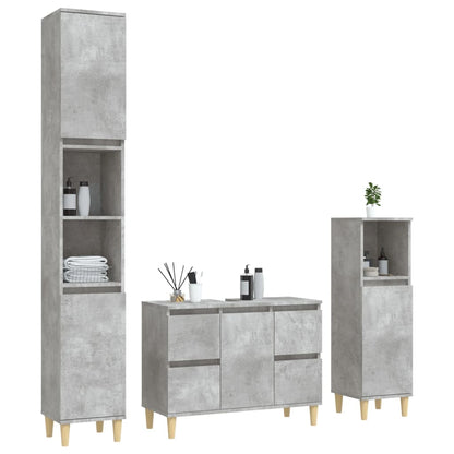 3 Piece Bathroom Furniture Set Concrete Grey Engineered Wood