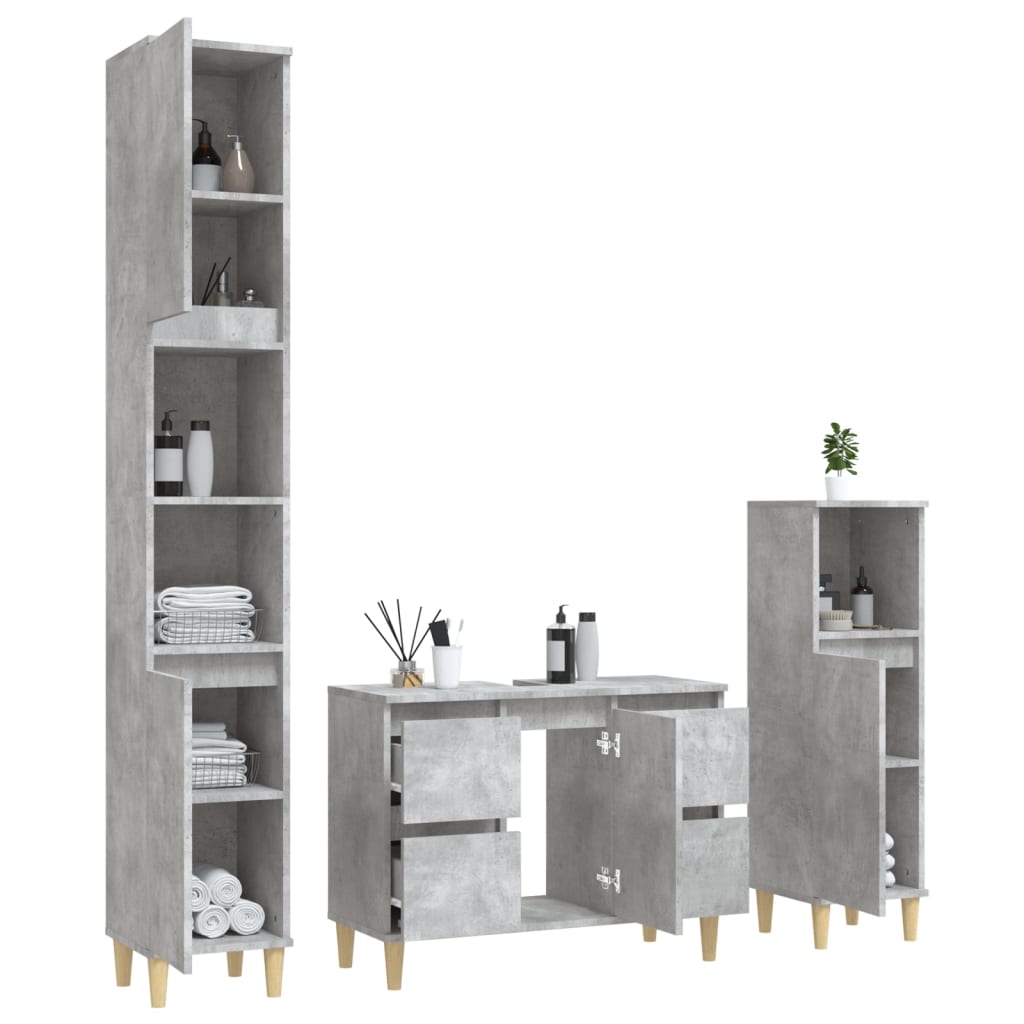 3 Piece Bathroom Furniture Set Concrete Grey Engineered Wood