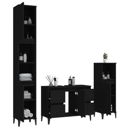 3 Piece Bathroom Furniture Set Black Engineered Wood