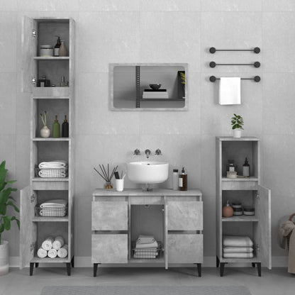 3 Piece Bathroom Furniture Set Concrete Grey Engineered Wood