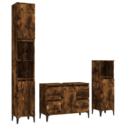 3 Piece Bathroom Furniture Set Smoked Oak Engineered Wood