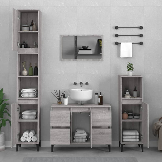 3 Piece Bathroom Furniture Set Grey Sonoma Engineered Wood