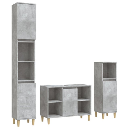 3 Piece Bathroom Furniture Set Concrete Grey Engineered Wood