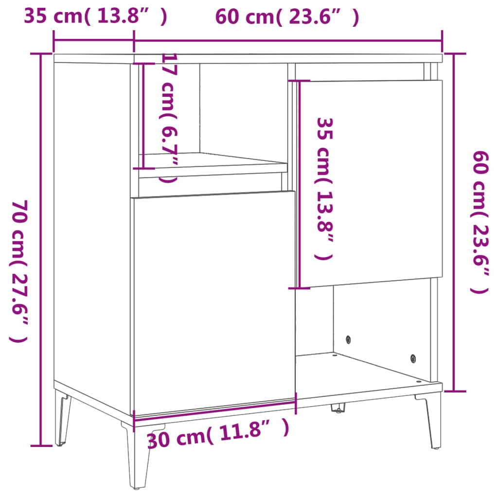 Sideboards 3 pcs High Gloss White 60x35x70 cm Engineered Wood