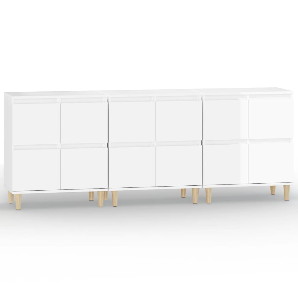 Sideboards 3 pcs High Gloss White 60x35x70 cm Engineered Wood