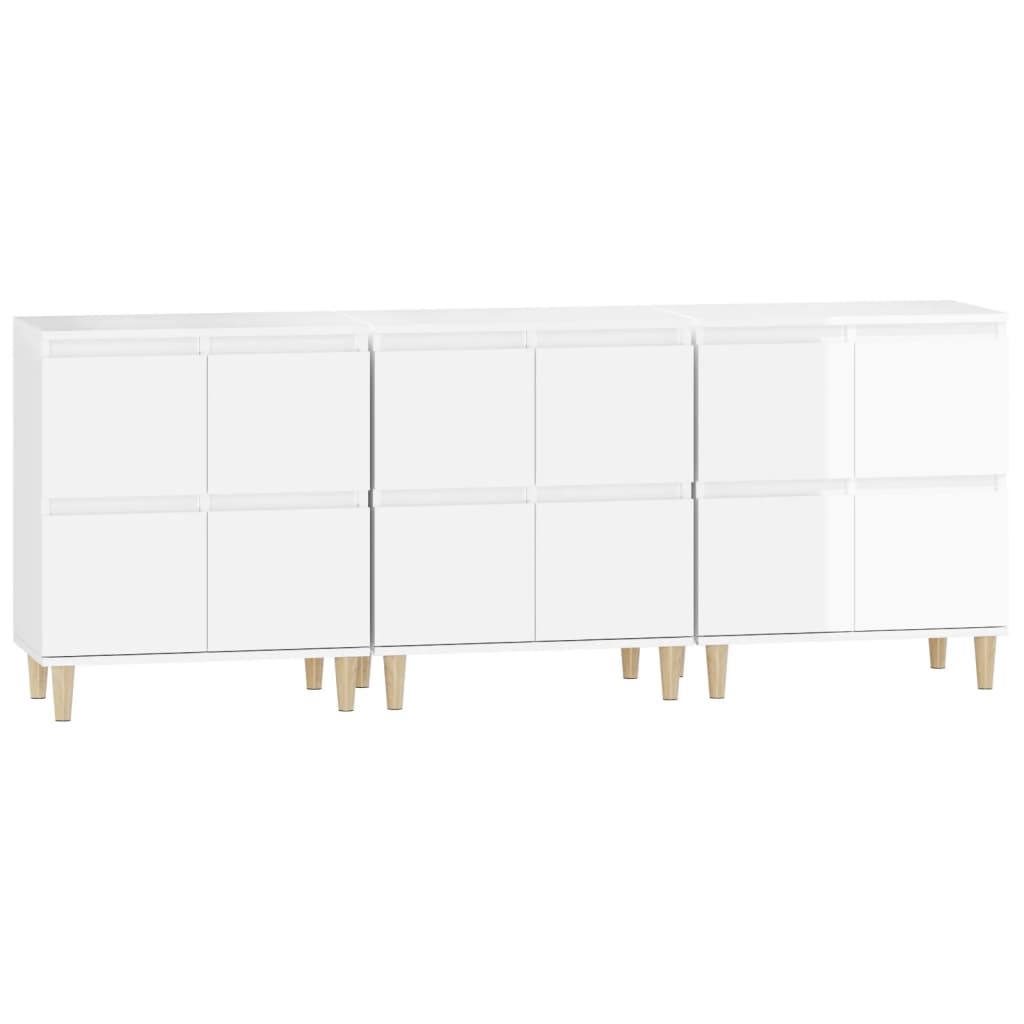 Sideboards 3 pcs High Gloss White 60x35x70 cm Engineered Wood