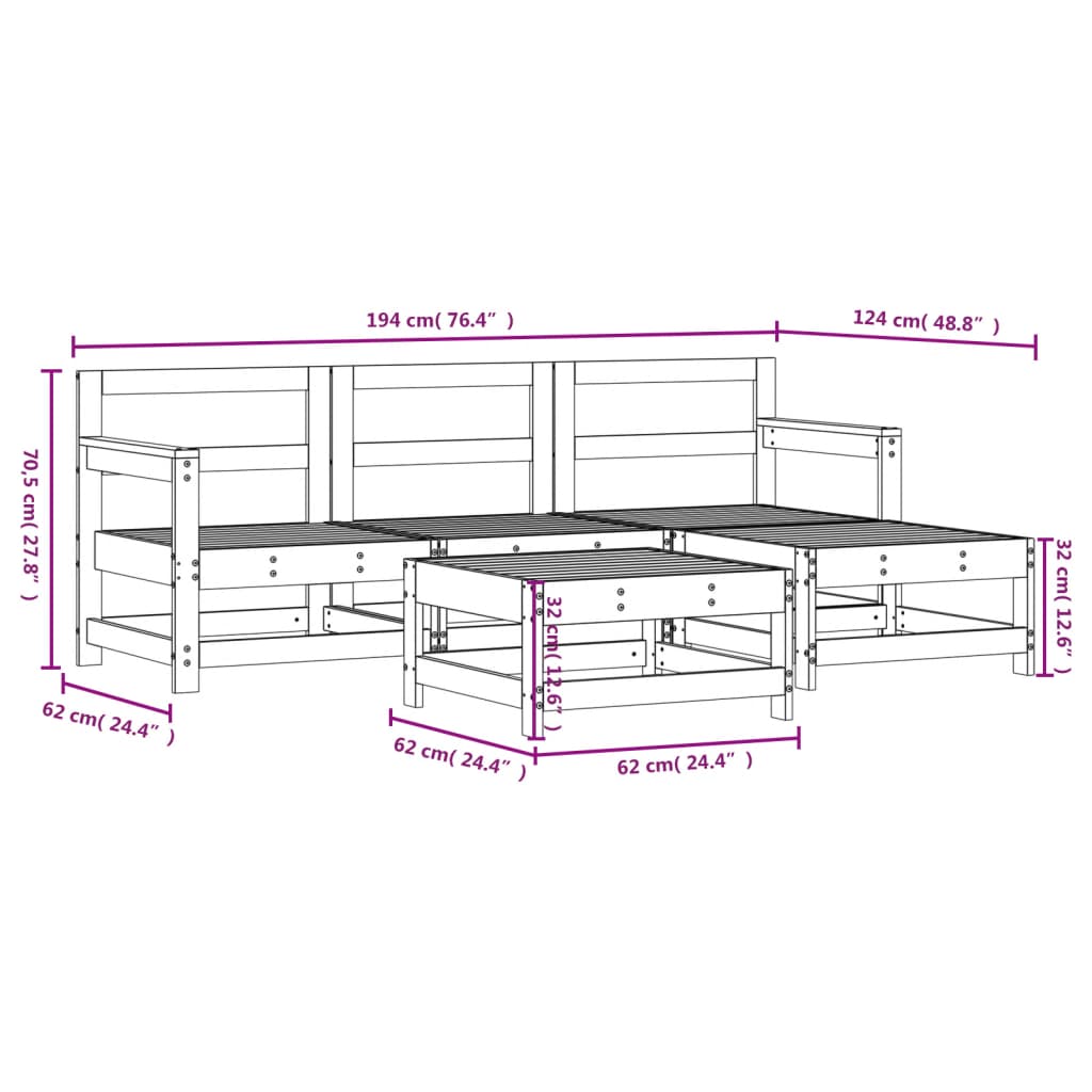 5 Piece Garden Lounge Set Impregnated Wood Pine