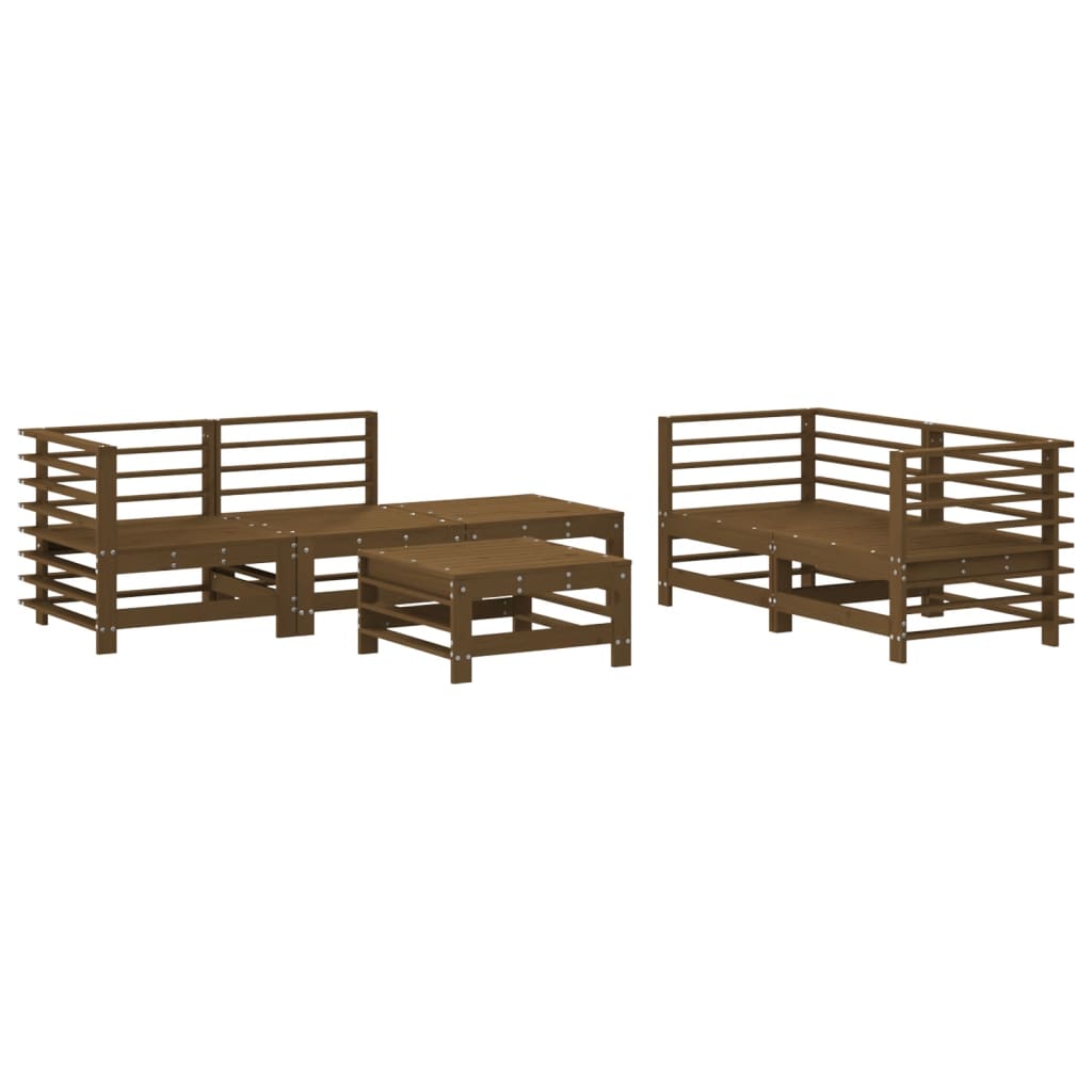 6 Piece Garden Lounge Set Honey Brown Solid Wood Pine