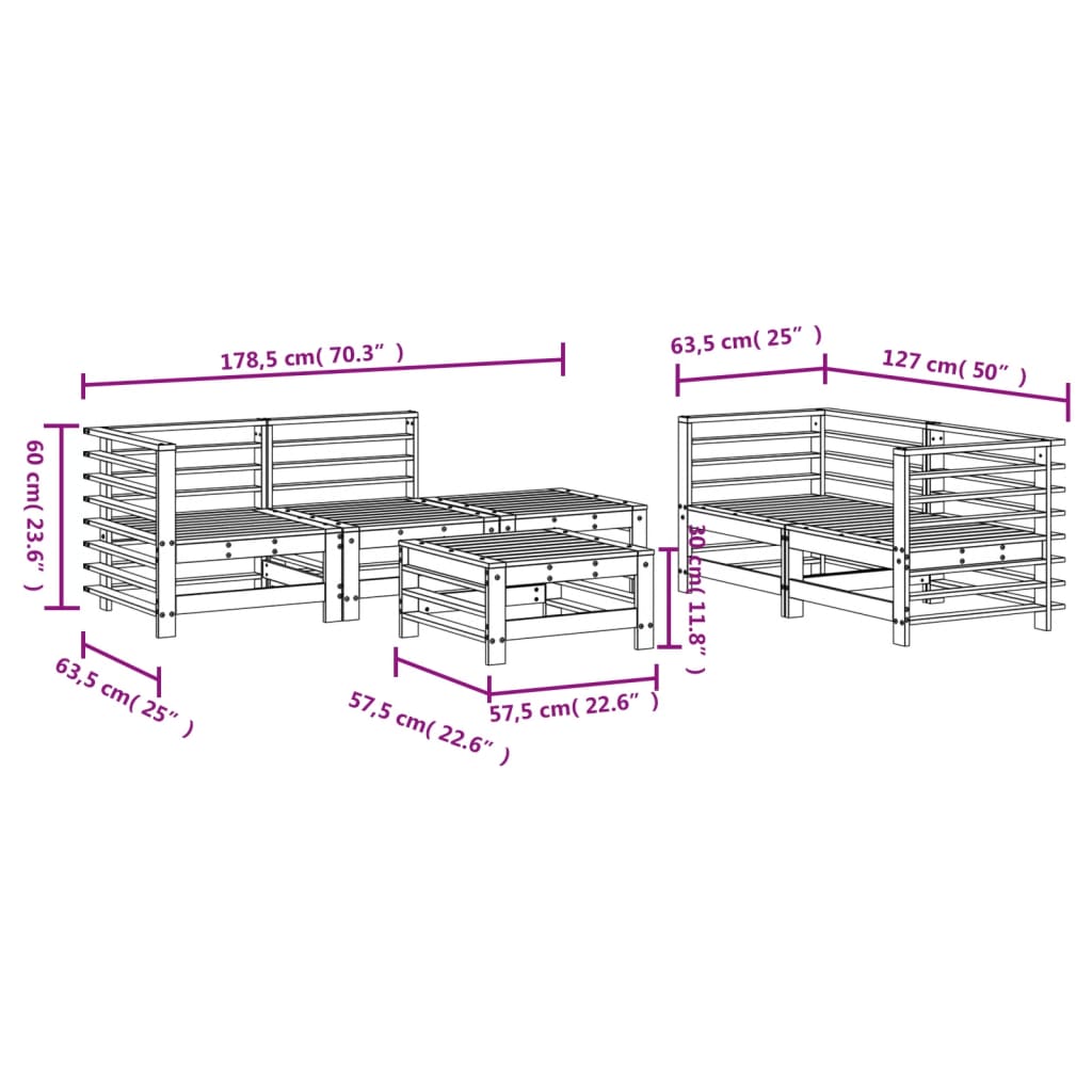 6 Piece Garden Lounge Set Impregnated Wood Pine