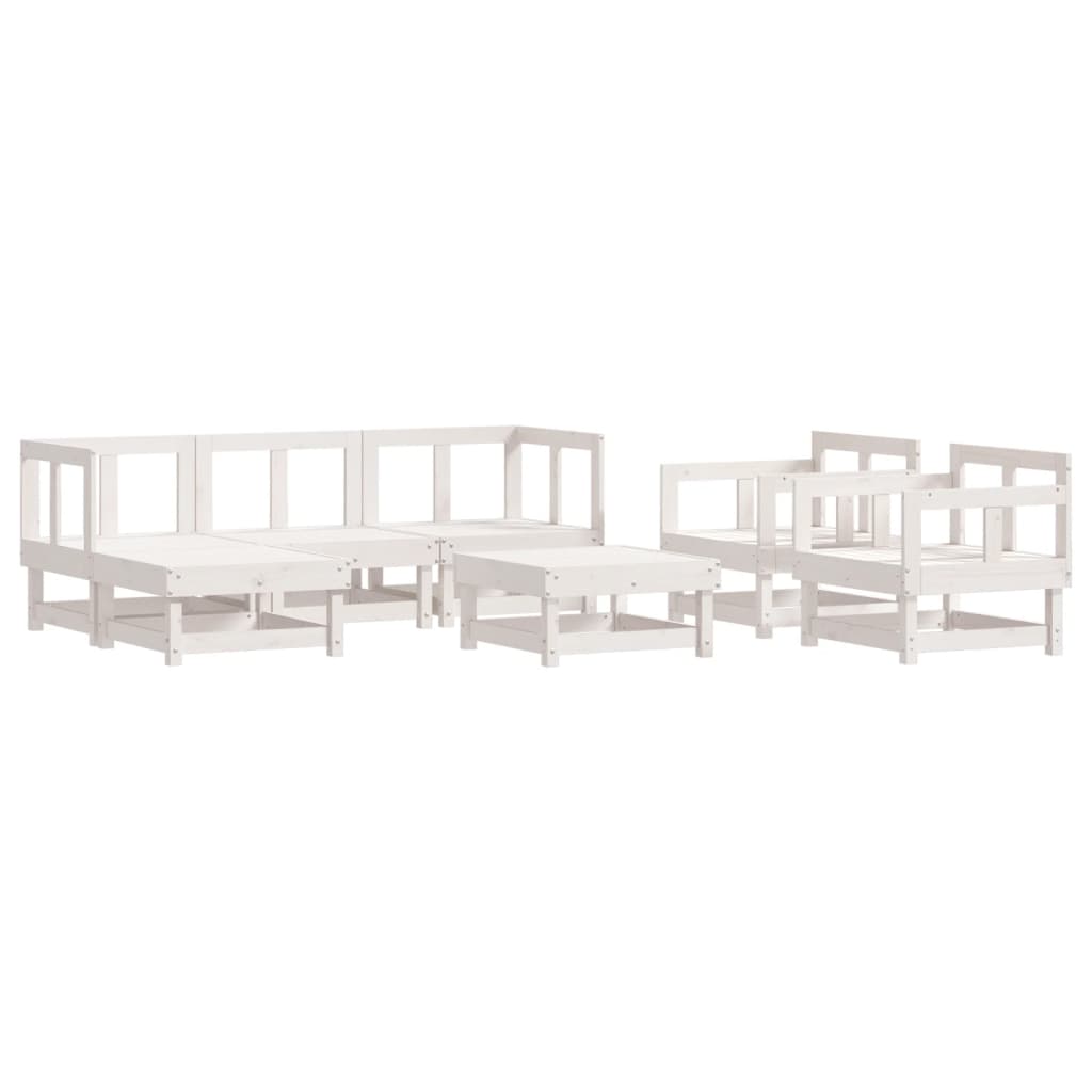 7 Piece Garden Lounge Set White Solid Wood Pine