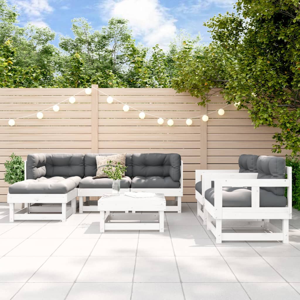 7 Piece Garden Lounge Set White Solid Wood Pine
