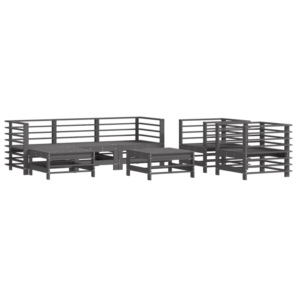 7 Piece Garden Lounge Set Grey Solid Wood Pine