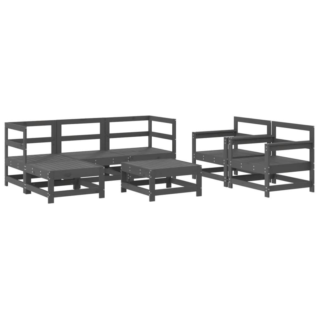 7 Piece Garden Lounge Set Grey Solid Wood Pine