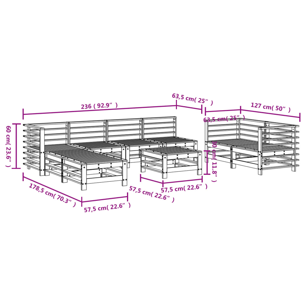 9 Piece Garden Lounge Set White Solid Wood Pine