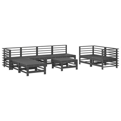 9 Piece Garden Lounge Set Grey Solid Wood Pine