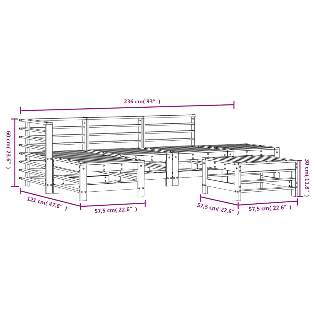 6 Piece Garden Lounge Set White Solid Wood Pine