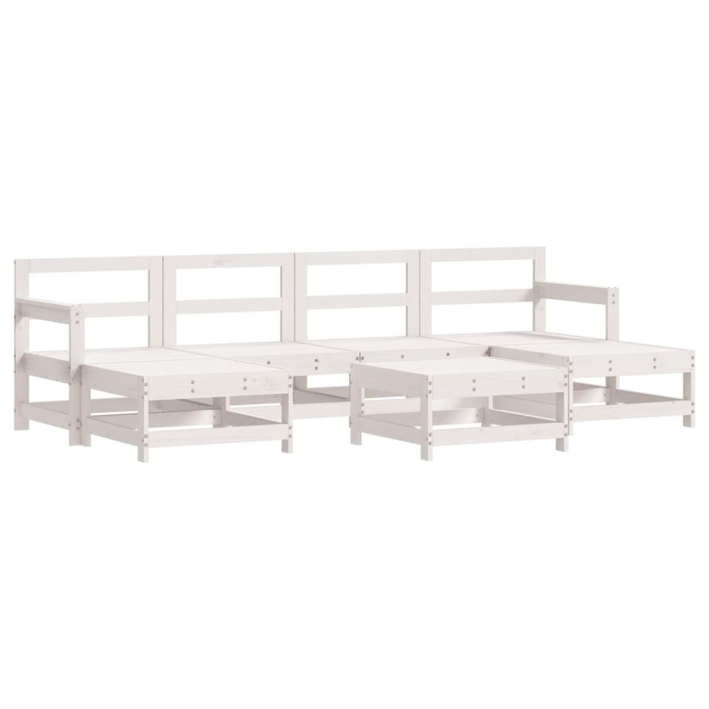 7 Piece Garden Lounge Set White Solid Wood Pine