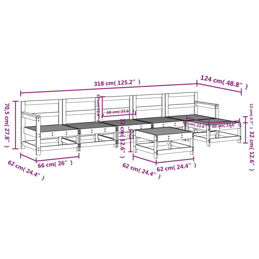 7 Piece Garden Lounge Set Impregnated Wood Pine