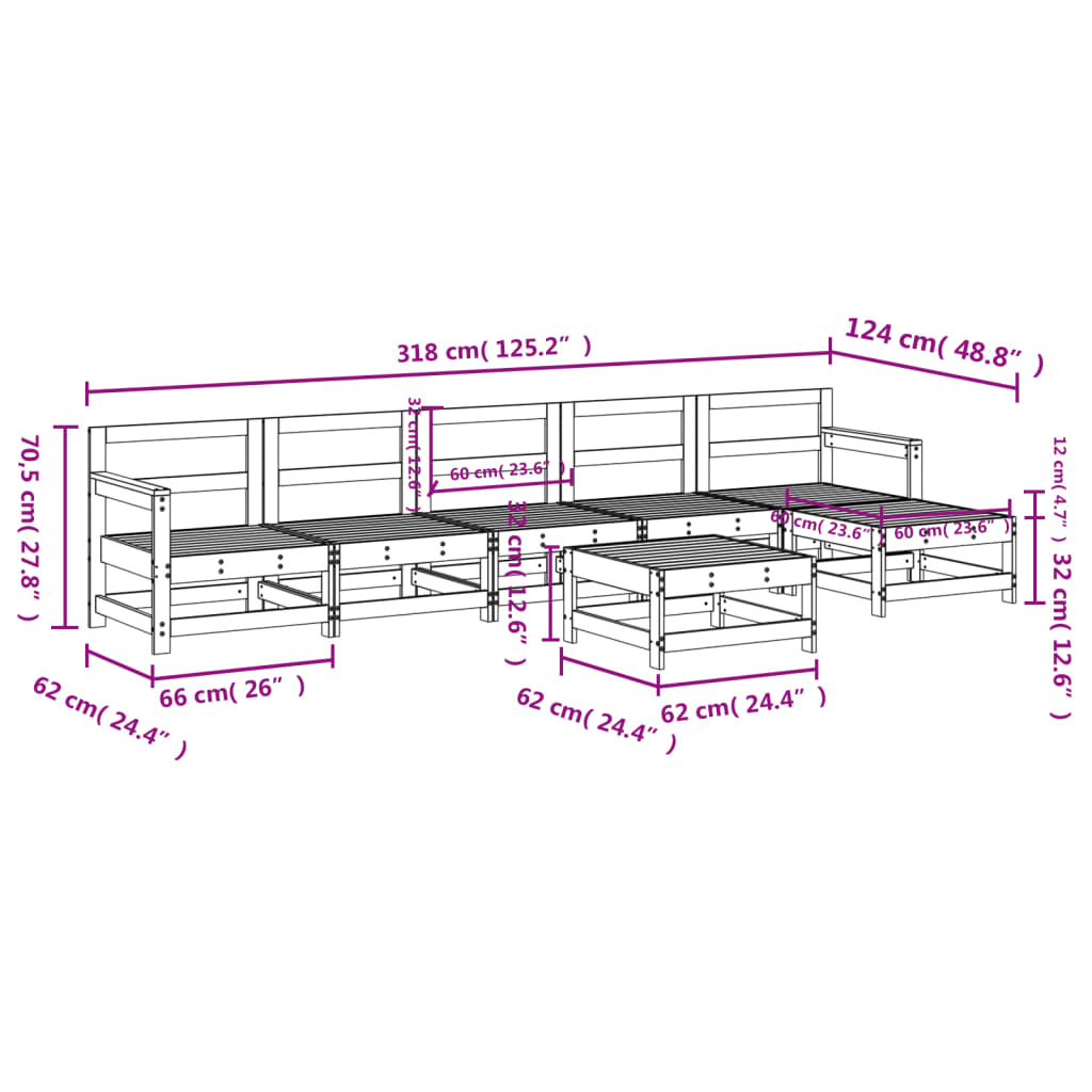 7 Piece Garden Lounge Set Impregnated Wood Pine