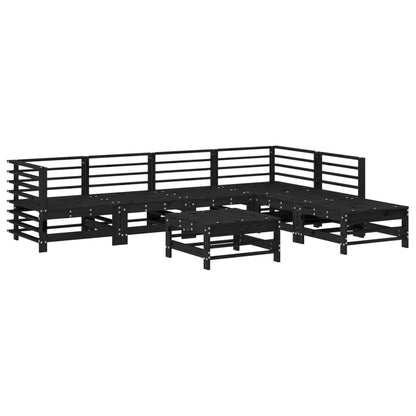 7 Piece Garden Lounge Set Black Solid Wood Pine