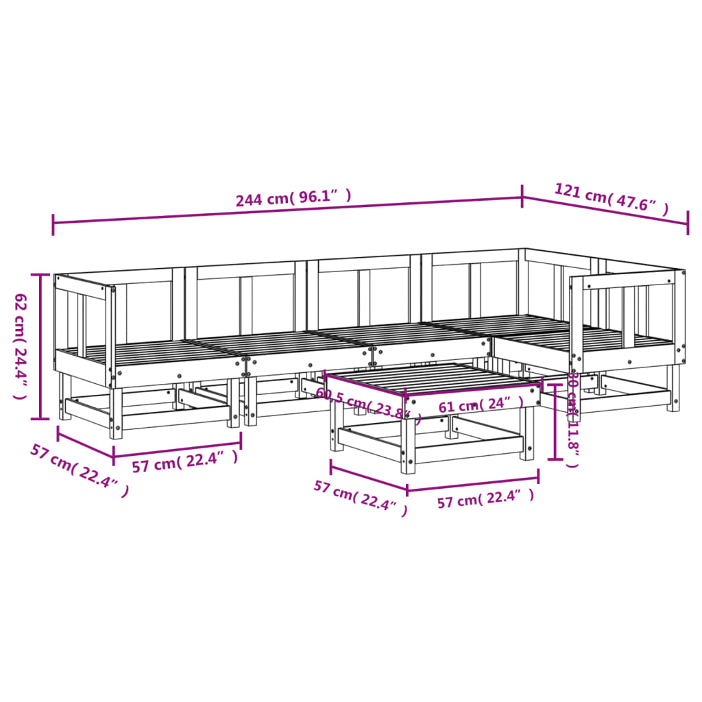 6 Piece Garden Lounge Set White Solid Wood Pine