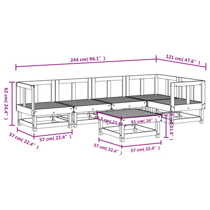 6 Piece Garden Lounge Set White Solid Wood Pine