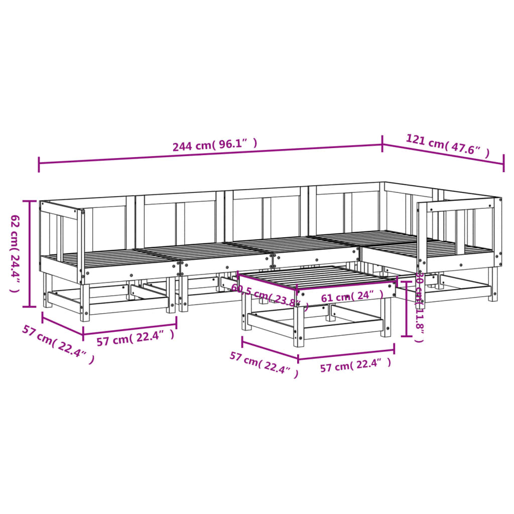 6 Piece Garden Lounge Set Solid Wood Douglas