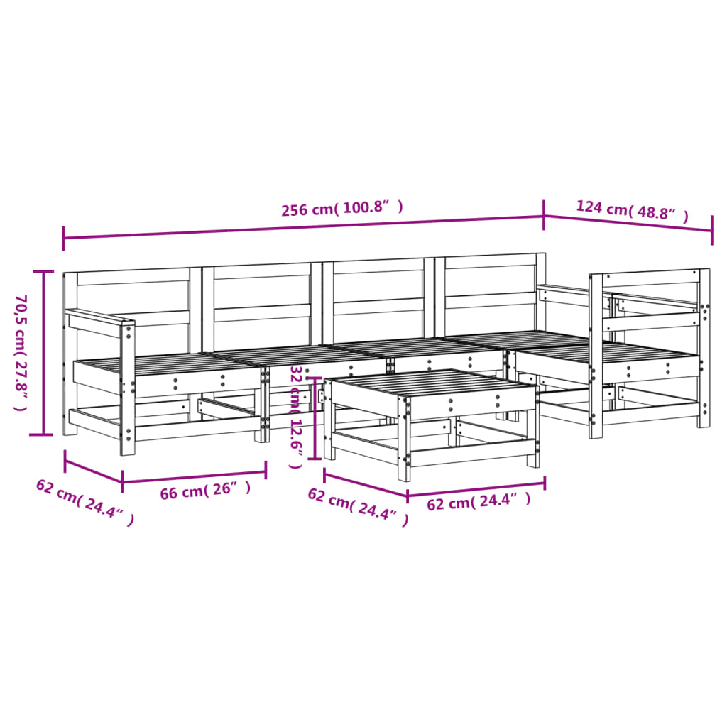 6 Piece Garden Lounge Set White Solid Wood Pine