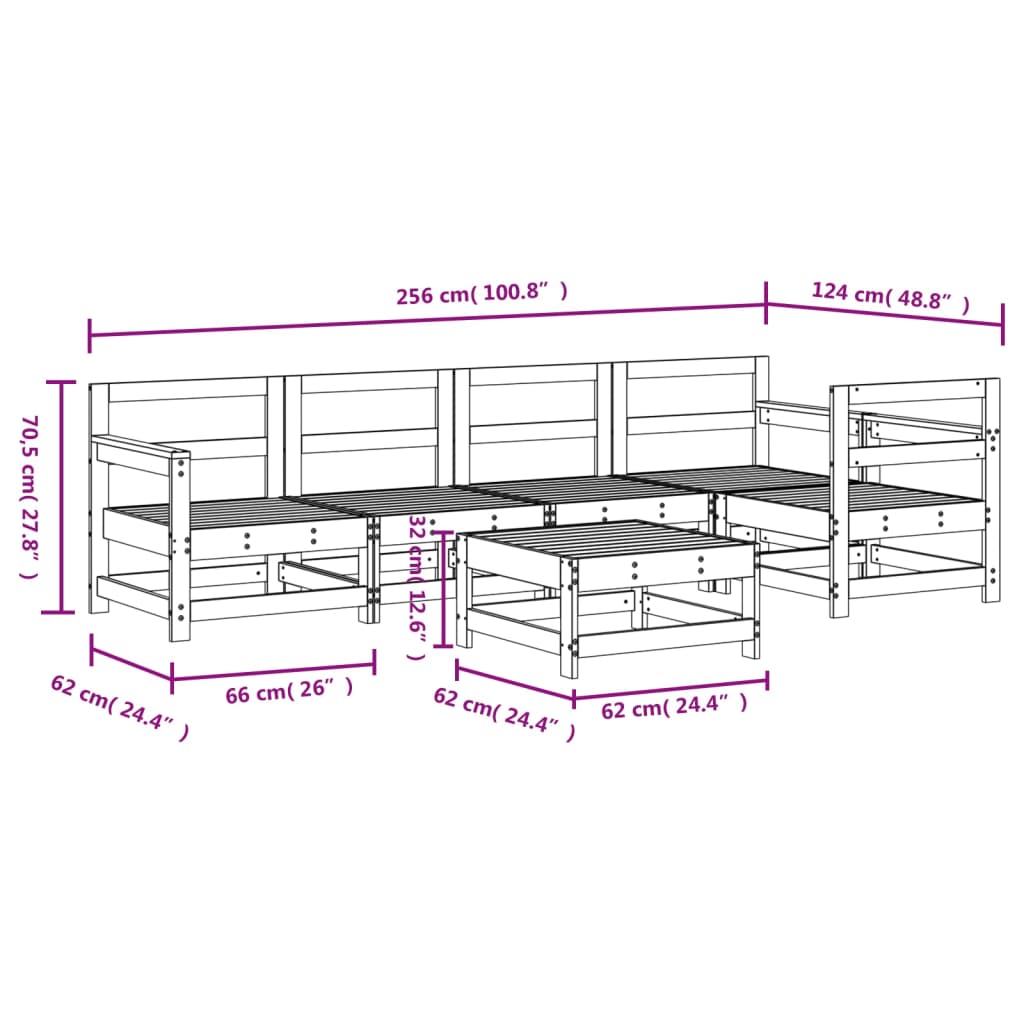 6 Piece Garden Lounge Set Honey Brown Solid Wood Pine