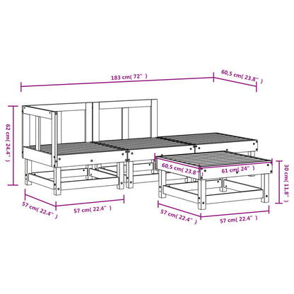 4 Piece Garden Lounge Set White Solid Wood Pine