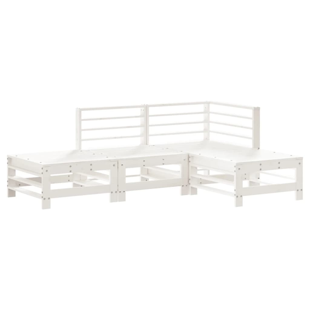 4 Piece Garden Lounge Set White Solid Wood Pine