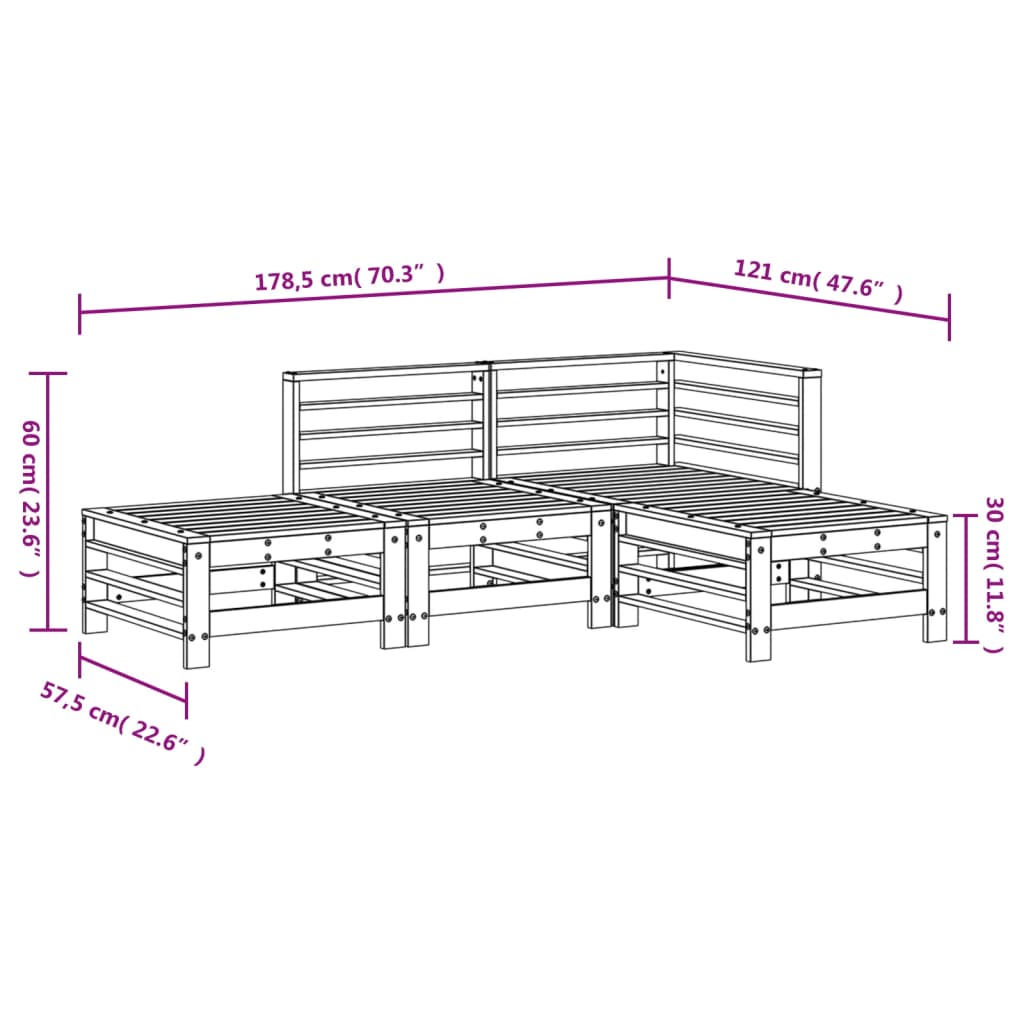 4 Piece Garden Lounge Set White Solid Wood Pine