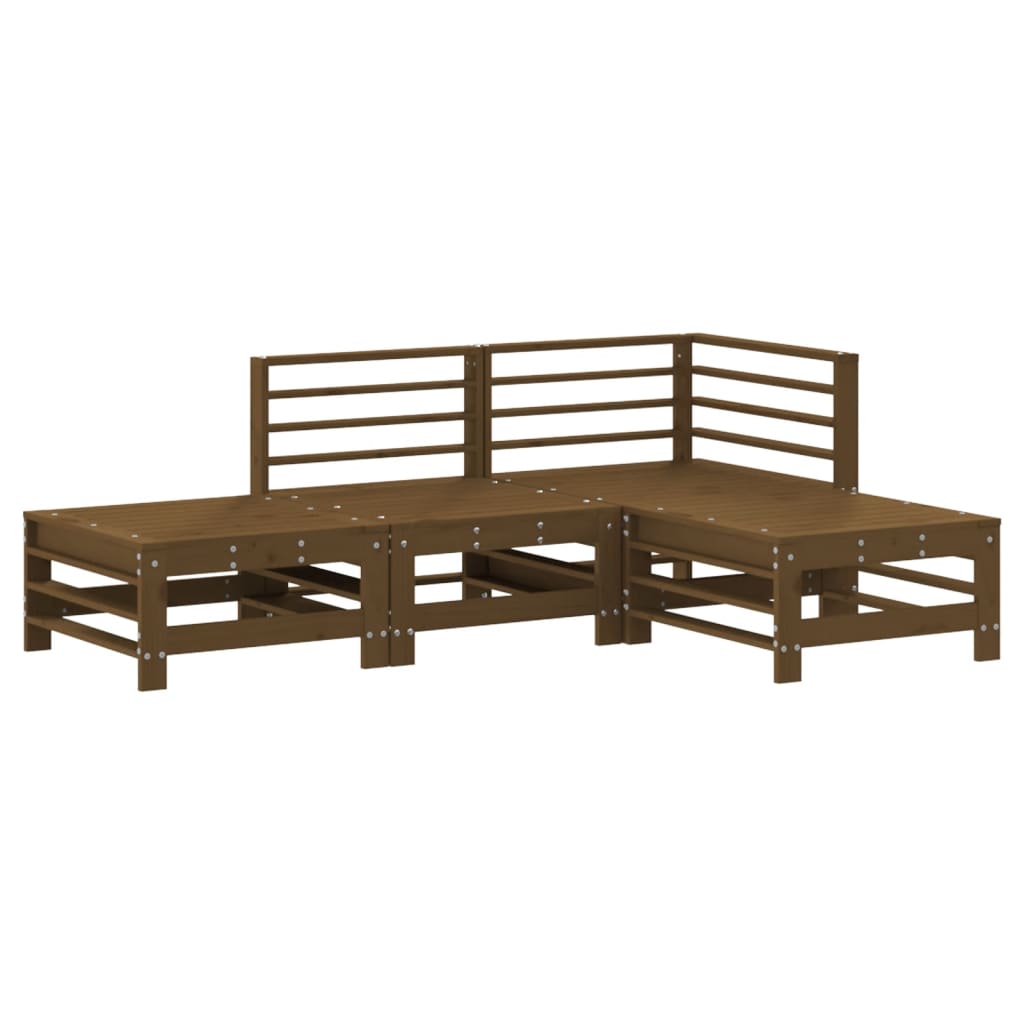 4 Piece Garden Lounge Set Honey Brown Solid Wood Pine