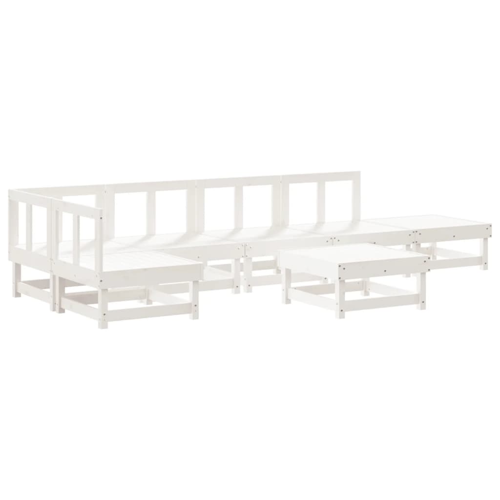 7 Piece Garden Lounge Set White Solid Wood Pine