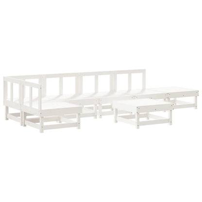 7 Piece Garden Lounge Set White Solid Wood Pine