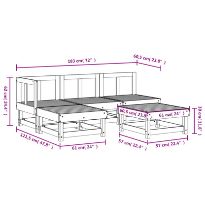 5 Piece Garden Lounge Set Grey Solid Wood Pine