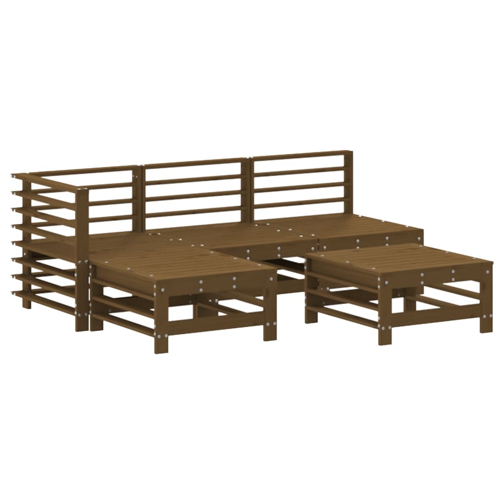 5 Piece Garden Lounge Set Honey Brown Solid Wood Pine