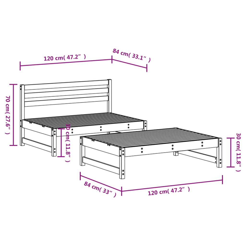 2 Piece Garden Lounge Set White Solid Wood Pine