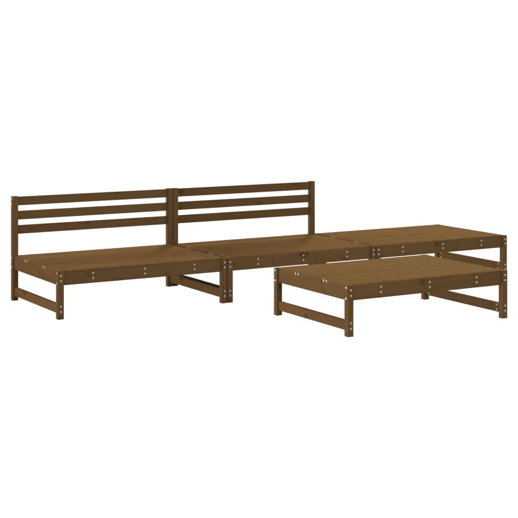 4 Piece Garden Lounge Set Honey Brown Solid Wood Pine