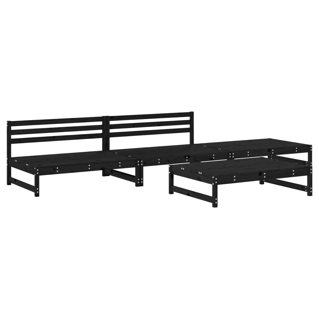 4 Piece Garden Lounge Set Black Solid Wood Pine