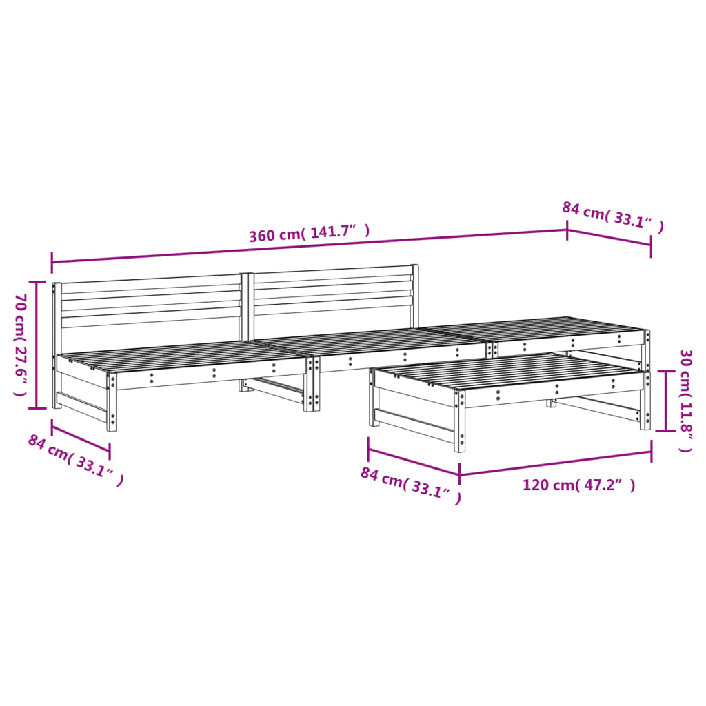 4 Piece Garden Lounge Set Impregnated Wood Pine